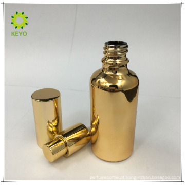 Garrafa luxuosa da bomba da imprensa do ouro do vidro 50ml geado com bomba do ouro